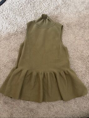 Anthropologie Olive Green Sleeveless Peplum Mock Neck Top
